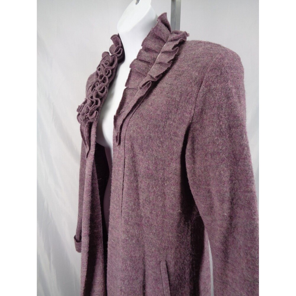 Soft Surroundings Purple Wool Rosette Ruffle Open Long Cardigan Sweater XL New - Picture 5 of 10